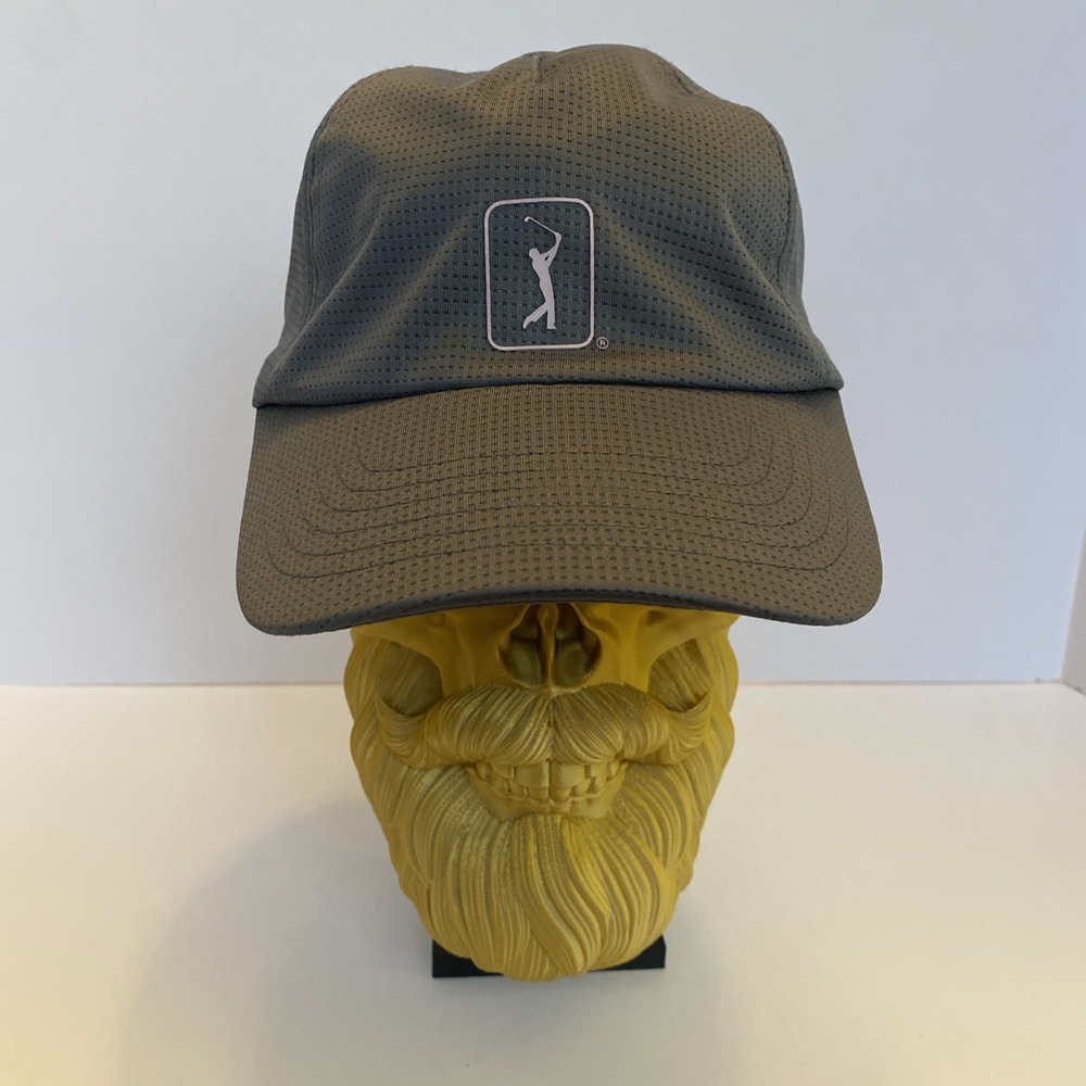 PGA Tour Airflux Mesh Adjustable Golf Hat Cap, Gray With Pink Logo